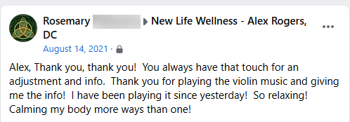 image shows facebook testimonial from patient of New Life Wellness in Myrtle Beach, SC